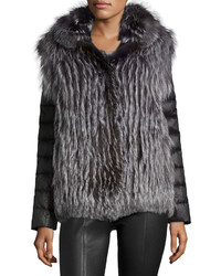 GORSKI Fox Fur Jacket W Removable Down Sleeves Silver
