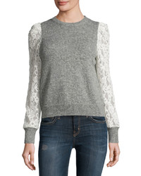 Rebecca Taylor Lace Sleeve Pullover Heather Gray