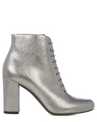 Silver Lace-up Ankle Boots