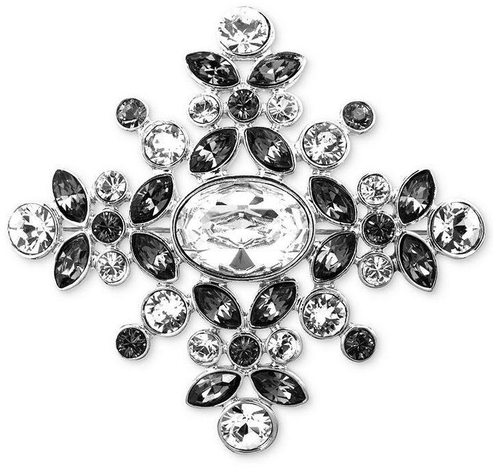 Givenchy Brooch Silver Tone Swarovski Black Diamond Crystal