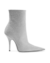 Balenciaga Knife Glittered Leather Ankle Boots