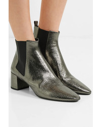 Saint Laurent Lou Metallic Cracked Leather Ankle Boots