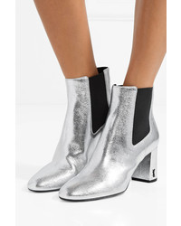 Saint Laurent Loulou Metallic Textured Leather Ankle Boots Silver