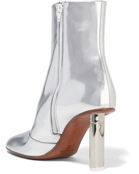 Vetements Metallic Leather Ankle Boots Silver