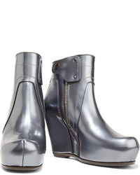 Rick Owens Metallic Leather Wedge Ankle Boots