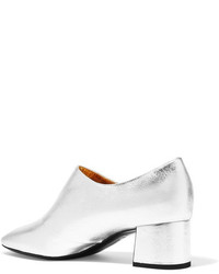Bottega Veneta Metallic Textured Leather Ankle Boots Silver