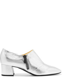 Bottega Veneta Metallic Textured Leather Ankle Boots Silver