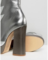 Terry De Havilland Silver Metallic Leather Mega Platform Ankle Boots