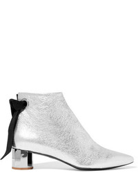 Proenza Schouler Suede Trimmed Metallic Textured Leather Ankle Boots Silver