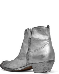 Golden Goose Deluxe Brand Young Metallic Distressed Leather Ankle Boots Silver