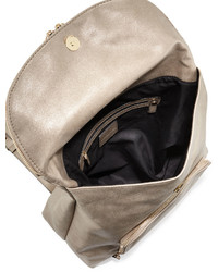 Neiman Marcus Metallic Faux Leather Double Backpack Smokey Quartz