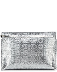 Loewe Metallic Embossed Leather Large Pouch Bag Silver