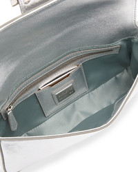 Fendi Metallic Leather Baguette Shoulder Bag Silver