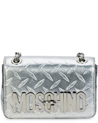 Moschino Metallic Leather Shoulder Bag Silver