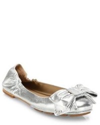 Tory Burch Divine Bow Metallic Leather Driver Ballet Flats