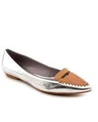 Luxury Rebel Romi Silver Leather Flats Shoes Uk 55