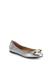Marc by Marc Jacobs Tux Crackled Metallic Leather Ballet Flats Gunmetal