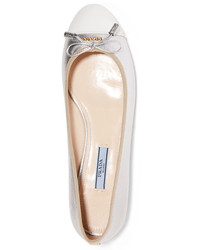 Prada Metallic Textured And Patent Leather Ballet Flats Silver