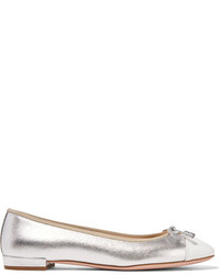 Prada Metallic Textured And Patent Leather Ballet Flats Silver