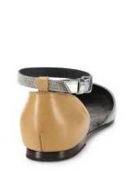Brunello Cucinelli Monili Beaded Metallic Leather Dorsay Ankle Strap Flats