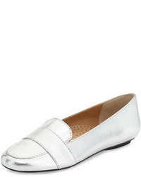 Neiman Marcus Selvyn Metallic Leather Loafer Silver
