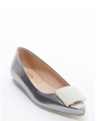 Tod's Shined Silver Leather Buckle Detail Ballerina Flats
