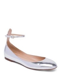 Valentino Tan Go Metallic Leather Ankle Strap Ballet Flats