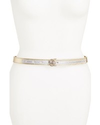 MICHAEL Michael Kors Michl Michl Kors Pave Logo Buckle Two Tone Saffiano Leather Belt Gold Silver Small