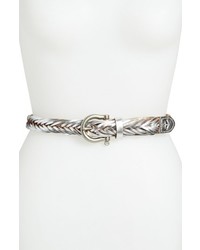 Sperry Top-Sider Twist Braid Leather Belt Silver Small
