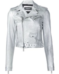 Silver Leather Biker Jacket