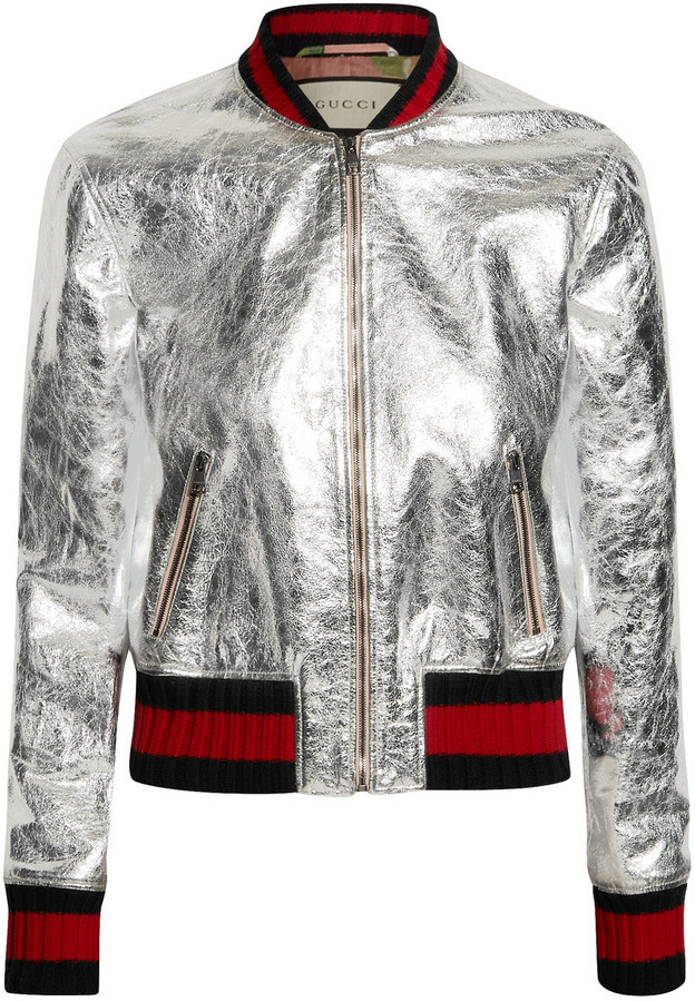 Gucci Metallic Leather Bomber Jacket 