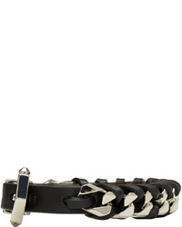Givenchy Black Silver Leather Chain Bracelet