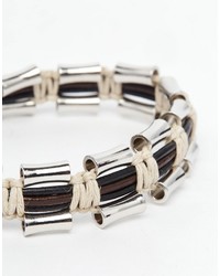 Asos Brand Leather Bracelet With Metal Beads