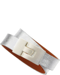 Leighelena Metallic Leather Wrap Bracelet Silver