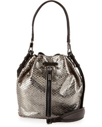 Elizabeth and James Cynnie Snake Embossed Mini Bucket Bag Anthracite