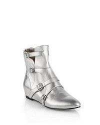 Elizabeth and James Cosmo Metallic Leather Wedge Ankle Boots Silver