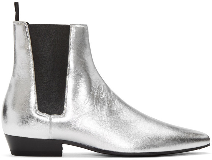 saint laurent silver boots