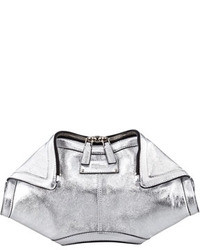 Alexander McQueen De Manta Metallic Leather Clutch Bag Silver