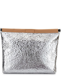 L.A.M.B. Fallon Metallic Leather Clutch Bag Silver