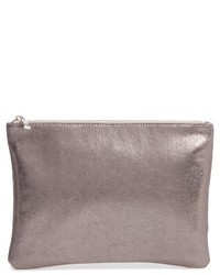 Faux Leather Large Zip Pouch Metallic