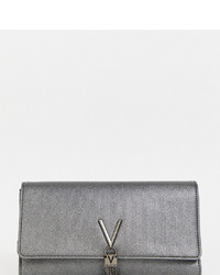 Valentino by Mario Valentino Grey Glitter Foldover Tassel Detail Clutch Bag
