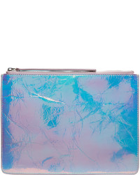 Kara Iridescent Crinkled Leather Zip Pouch