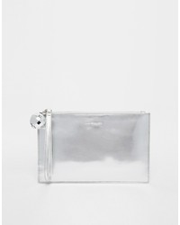Lulu Guinness Leather Silver Clutch With Disco Ball Zip