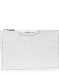 Givenchy Medium Leather Zip Pouch Silver