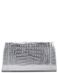 Nancy Gonzalez Metallic Crocodile Slicer Clutch Bag Silver