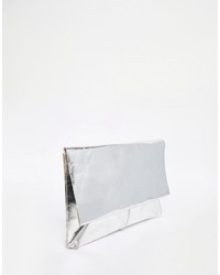 Asos Metallic Soft Leather Flap Over Clutch Bag