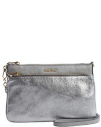 Miu Miu Gold And White Leather Logo Imprinted Double Pocket Convertible Clutch