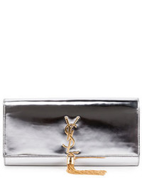 Saint Laurent Monogram Metallic Tassel Clutch Bag Silver