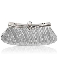 Selini Silver Faux Leather Mini Clutch With Rhinestone Evening Bag Eb510144