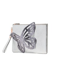 Sophia Webster Silver Flossy Butterfly Leather Clutch
